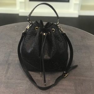 Vintage ostrich leather bucket bag
